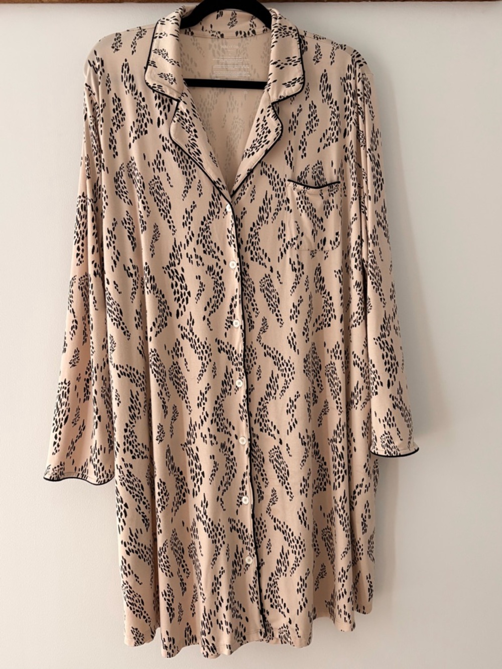 State of Day—Sleep Shirt, Pink/Beige Black Button Down Modal/Elastane (Large)
